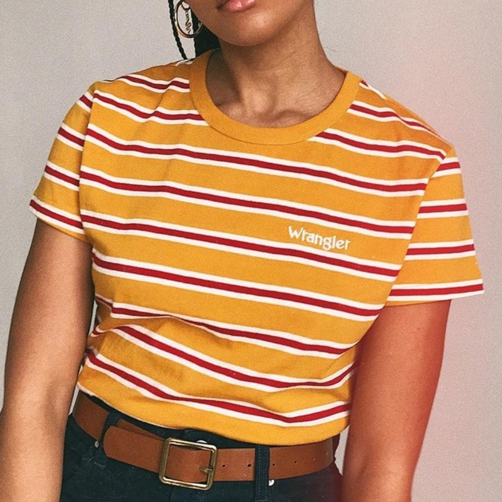 Wrangler Yellow Red Striped Tee – M (EUC)